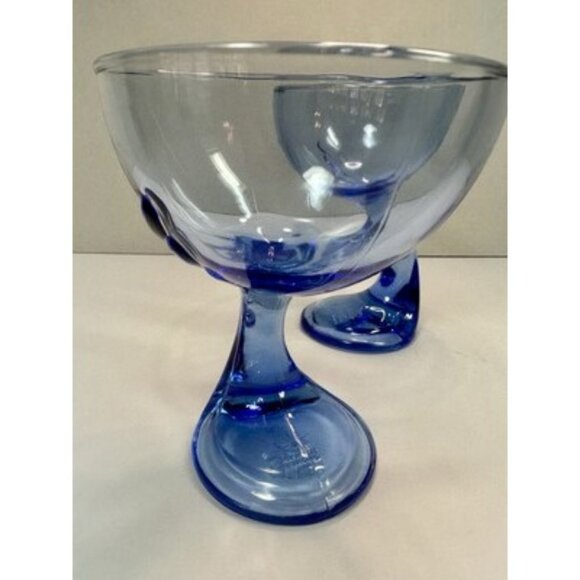 Bormioli Rocco Jerba Footed Dessert Cocktail Glasses Blue Wing Italy Set of 2 - Picture 15 of 16